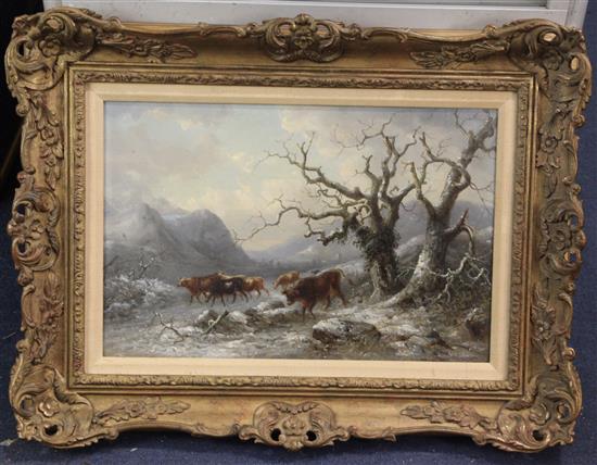 Thomas Smythe (1825-1906) Cattle in a winter landscape 11.5 x 17.5in.